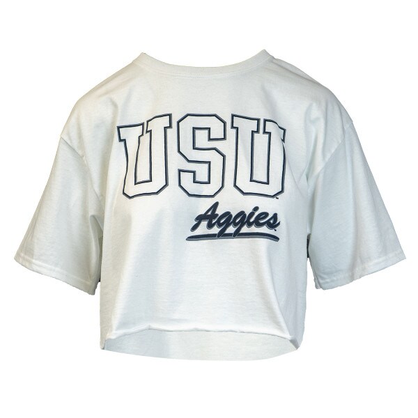 White Aggies USU Cropped Women's Short Sleeve T-Shirt Champion